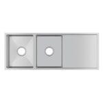 Round Corner Chrome Stainless Steel Handmade Double Bowl with Drain Board Kitchen Sink 1160*460*230mm
