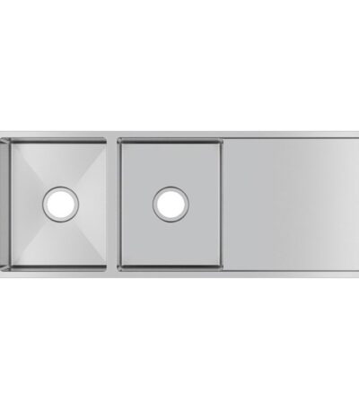 Round Corner Chrome Stainless Steel Handmade Double Bowl with Drain Board Kitchen Sink 1160*460*230mm