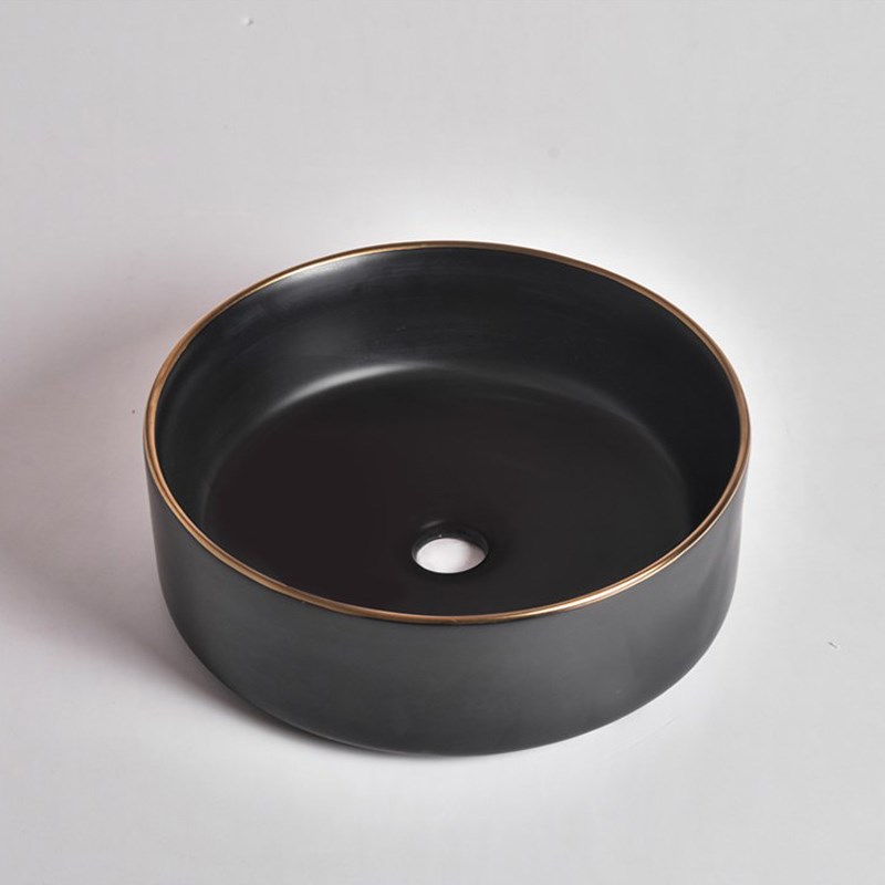 360x360x125mm Matte Black with Gold Rim Above Counter Basin 1 360x360x125mm Matte Black with Gold Rim Above Counter Basin