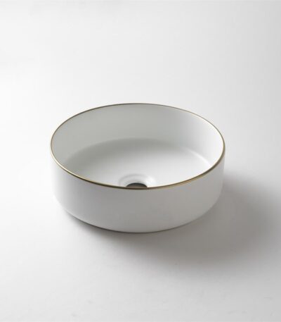 360x360x125mm Matte White with Gold Rim Above Counter Basin