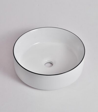 360x360x125mm Gloss White with Black Rim Above Counter Basin