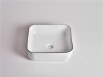 385x385x140mm Gloss White with Black Rim Above Counter Basin