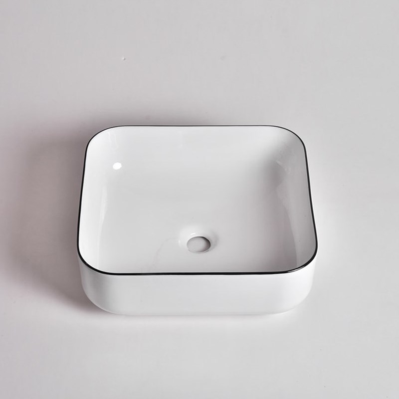 385x385x140mm Gloss White with Black Rim Above Counter Basin 1 385x385x140mm Gloss White with Black Rim Above Counter Basin