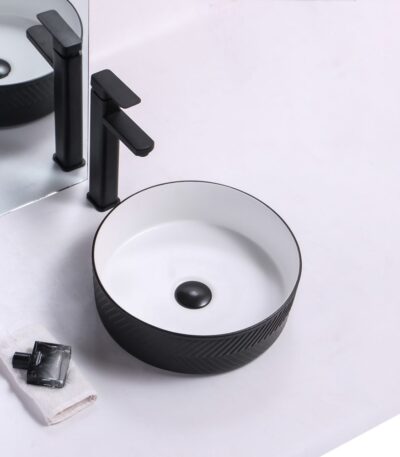 365x365x120mm Black Textured Exterior & Matte White Interior Above Counter Basin
