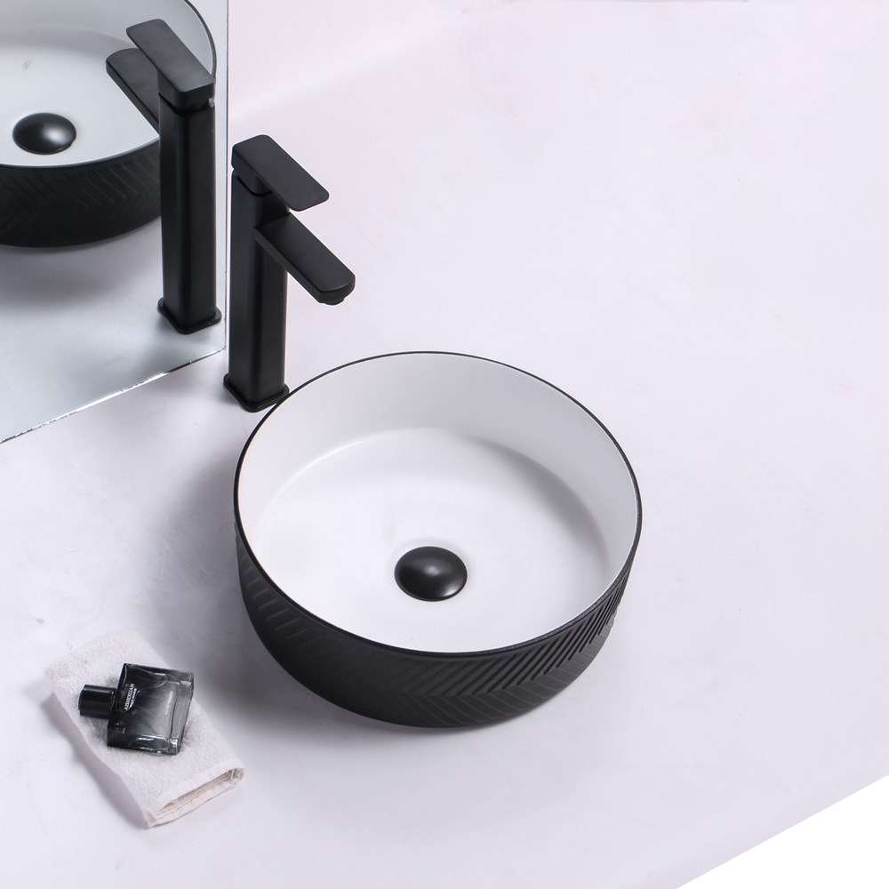 365x365x120mm Black Textured Exterior & Matte White Interior Above Counter Basin 1 365x365x120mm Black Textured Exterior & Matte White Interior Above Counter Basin