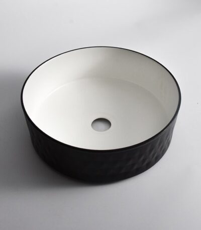 365x365x120mm Black Textured Exterior & Matte White Interior Above Counter Basin