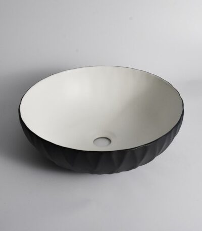 395x395x120mm Black Textured Exterior & Matte White Interior Above Counter Basin