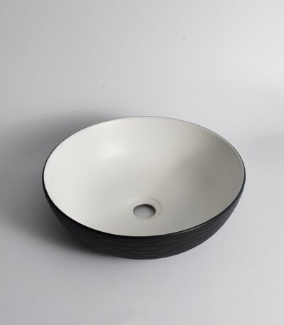 395x395x120mm Black Textured Exterior & Matte White Interior Above Counter Basin