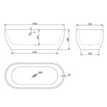 1700*750*580mm White Acrylic Freestanding Oval With 3D Bathtub
