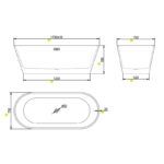 1700*750*580mm White Acrylic Freestanding Oval Bathtub