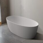 1500*800*600mm Super Slim Edge Delta Oval Shape Matt White Acrylic Freestanding Bathtub(Pop-up waste & Plug included)