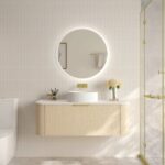 1190*455*390mm Elva Natural Oak Wall Hung Cabinet Only With Brushed Gold Handle