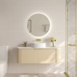 1190*455*390mm Elva Natural Oak Wall Hung Cabinet Only With Brushed Gold Handle