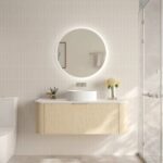 1190*455*390mm Elva Natural Oak Wall Hung Cabinet Only With Brushed Gold Handle