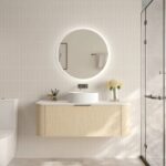 1190*455*390mm Elva Natural Oak Wall Hung Cabinet Only With Brushed Gold Handle