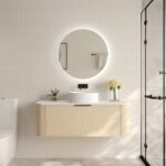 1190*455*390mm Elva Natural Oak Wall Hung Cabinet Only With Brushed Gold Handle