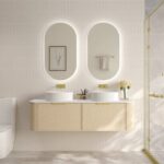 1490*455*390mm Elva Natural Oak Wall Hung Cabinet Only With Brushed Gold Handle
