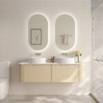 1490*455*390mm Elva Natural Oak Wall Hung Cabinet Only With Brushed Gold Handle