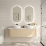 1490*455*390mm Elva Natural Oak Wall Hung Cabinet Only With Brushed Gold Handle