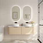 1490*455*390mm Elva Natural Oak Wall Hung Cabinet Only With Brushed Gold Handle