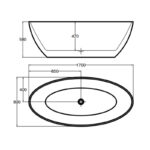 1700*800*580mm Fanta Gloss White Oval Freestanding Bathtub(Chrome color pop up waste and plug Included)