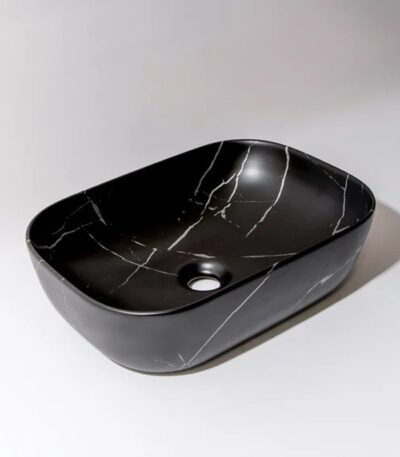 455*320*135mm Matte Black with Carrara Design Above Counter Basin