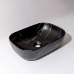 455*320*135mm Matte Black with Carrara Design Above Counter Basin