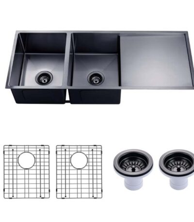 1160x460x230mm Gunmetal Stainless Steel PVD Double Bowl Kitchen Sink