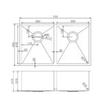 Round Corner Stainless Steel Gun Metal Grey PVD Coating Double Bowl Kitchen Sink(with Bottom Grid) 770*450*215mm