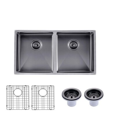 820x457x230mm Gunmetal Stainless Steel PVD Double Bowl Kitchen Sink