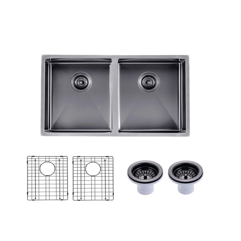 820x457x230mm Gunmetal Stainless Steel PVD Double Bowl Kitchen Sink