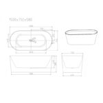 ISEO Series 1500*750*580mm Gloss White Ultra-slim Freestanding Acrylic Bathtub