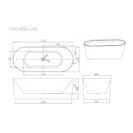 ISEO Series 1700*800*590mm Gloss White Ultra-slim Freestanding Acrylic Bathtub(with Overflow)