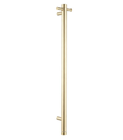 Round Vertical Light Brushed Brass Electric Heated Towel Rack Single Bar(with Timer)
