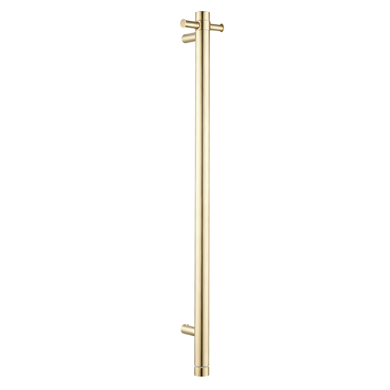 Round Vertical Light Brushed Brass Electric Heated Towel Rack Single Bar(with Timer) 1 Round Vertical Light Brushed Brass Electric Heated Towel Rack Single Bar(with Timer)