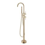 Light Brushed Brass Freestanding Tap with Handheld Shower