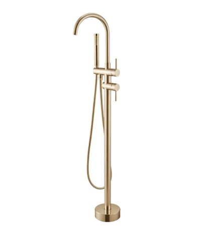Light Brushed Brass Freestanding Tap with Handheld Shower