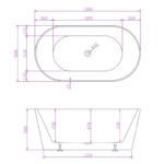1500*800*600mm Mia Matt White Super Slim Edge Oval Shape Acrylic Freestanding Bathtub(waste & plug included)