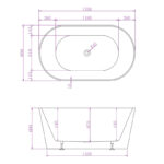 1700*800*600mm Mia Matte White Super Slim Edge Oval Shape Acrylic Freestanding Bathtub(Pop-up Waste & Plug included)