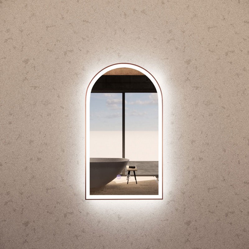 450*800mm Brushed Copper Framed Arch LED Mirror 1 450*800mm Brushed Copper Framed Arch LED Mirror