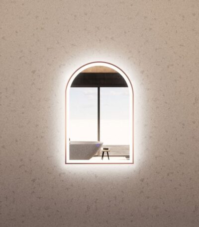 600*900mm Brushed Copper Framed Arch LED Mirror