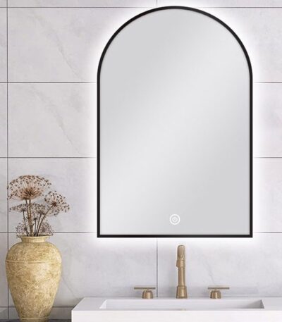 600*900mm Carysil Arch 3 Color Lighting Black Framed LED Mirror Touch Sensor Switch Defogger Pad