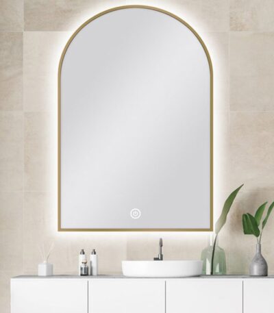 600*900mm Carysil Arch 3 Color Lighting Gold Framed LED Mirror Touch Sensor Switch Defogger Pad