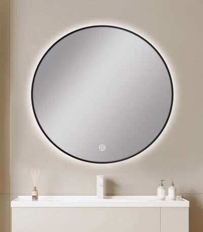 750mm Carysil Round 3 Color Lighting Black Framed LED Mirror Touch Sensor Switch Defogger Pad