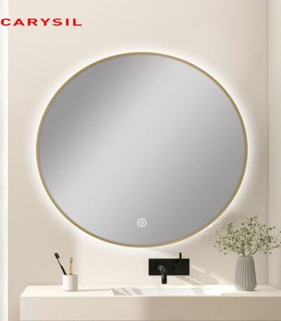 750mm Carysil Round 3 Color Lighting Gold Framed LED Mirror Touch Sensor Switch Defogger Pad