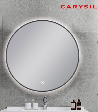 750mm Carysil Round 3 Color Lighting Gun Metal Grey Framed LED Mirror Touch Sensor Switch Defogger Pad