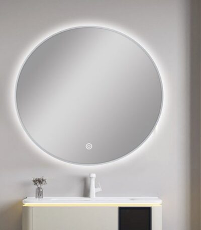750mm Carysil Round 3 Color Lighting Brushed Nickel Framed LED Mirror Touch Sensor Switch Defogger Pad