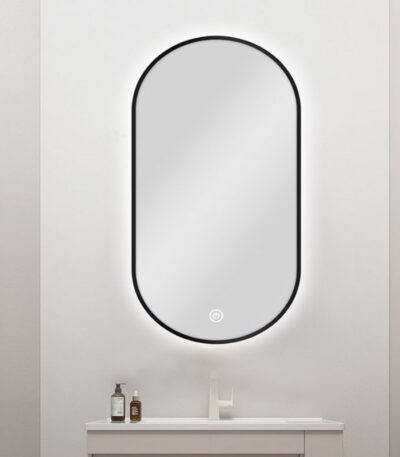450*900mm Carysil Oval 3 Color Lighting Black Framed Backlit LED Mirror Touch Sensor Switch Defogger Pad