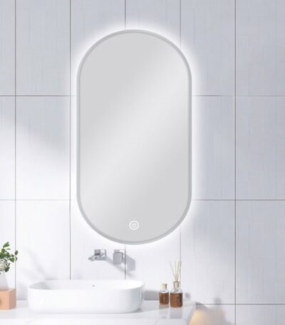 450*900mm Carysil Oval 3 Color Lighting Brushed Nickel Framed Backlit LED Mirror Touch Sensor Switch Defogger Pad