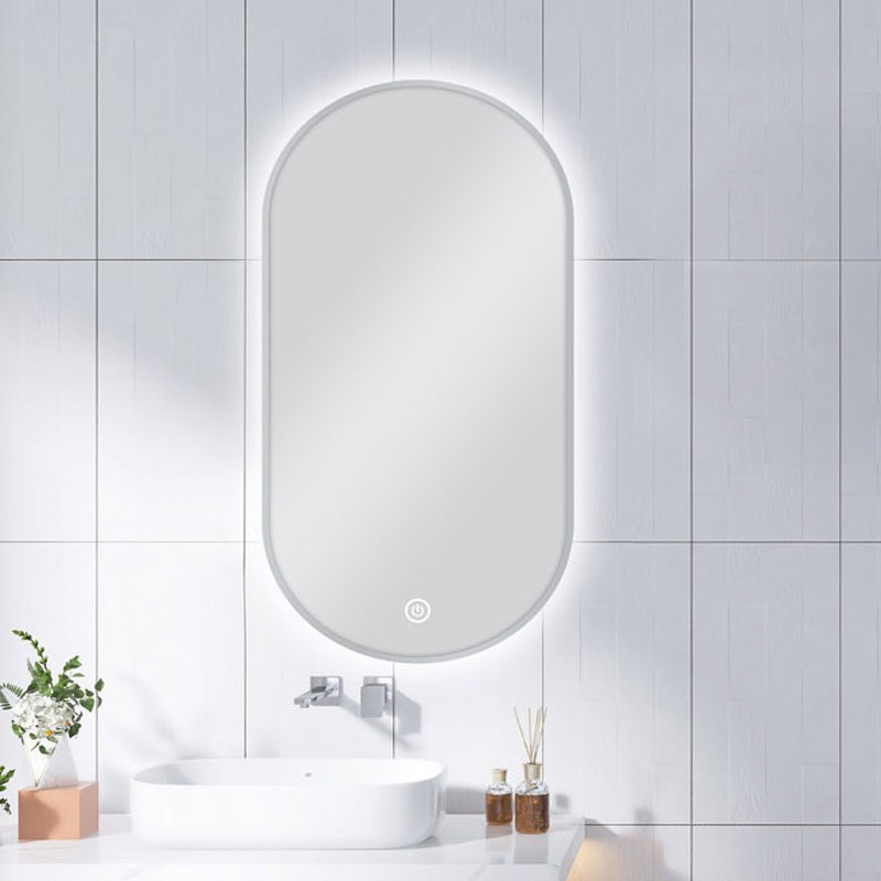 450*900mm Carysil Oval 3 Color Lighting Brushed Nickel Framed Backlit LED Mirror Touch Sensor Switch Defogger Pad 1 450*900mm Carysil Oval 3 Color Lighting Brushed Nickel Framed Backlit LED Mirror Touch Sensor Switch Defogger Pad